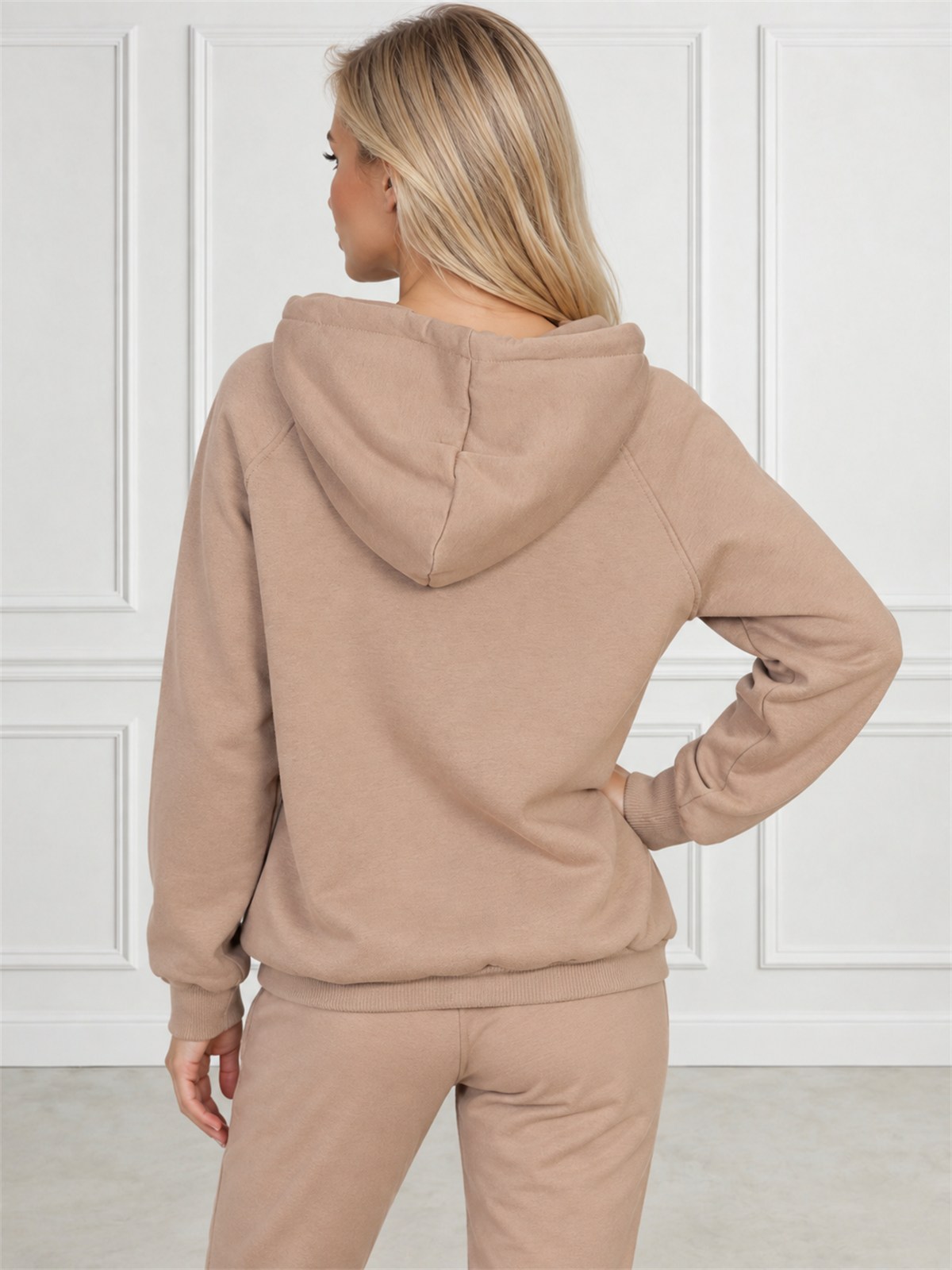 Bluza dresowa kangurka damska z kapturem Megi Beżowa - W252399