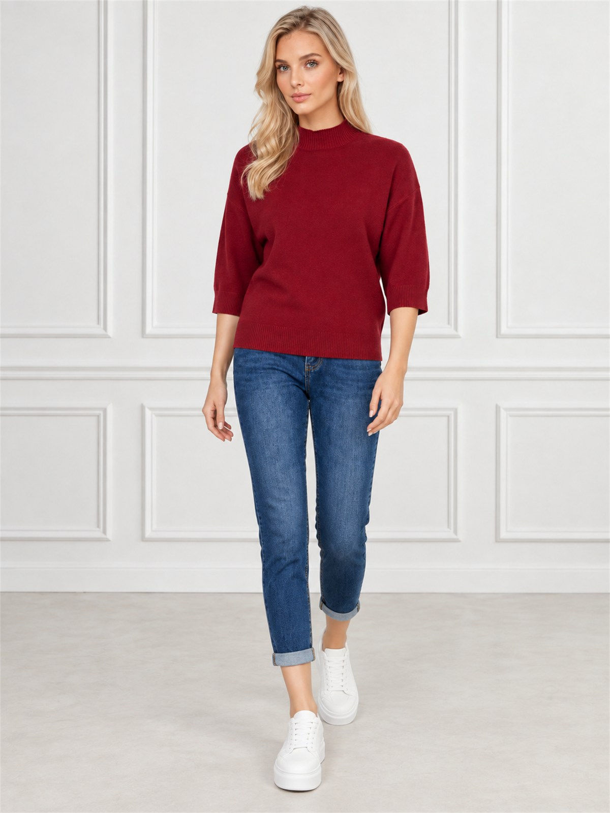 Sweter damski półgolf rękaw 3/4 Bordowy - J261968