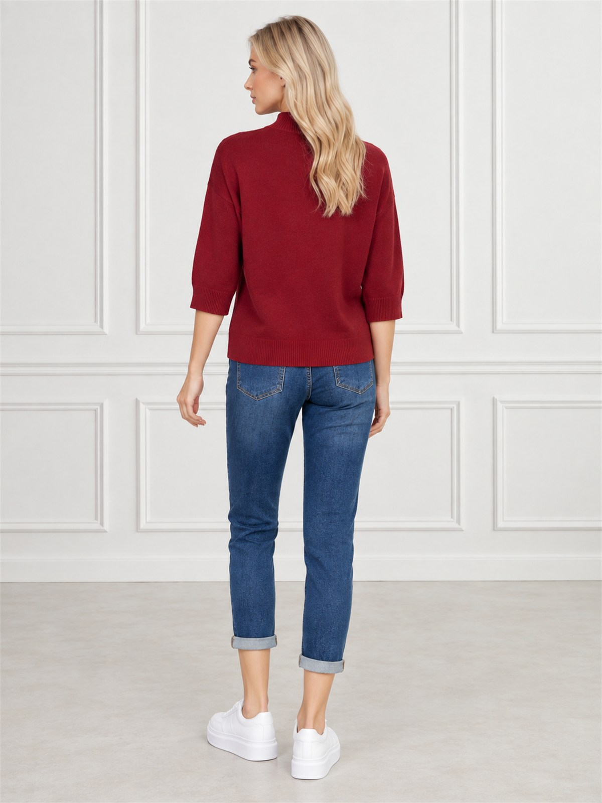Sweter damski półgolf rękaw 3/4 Bordowy - J261968