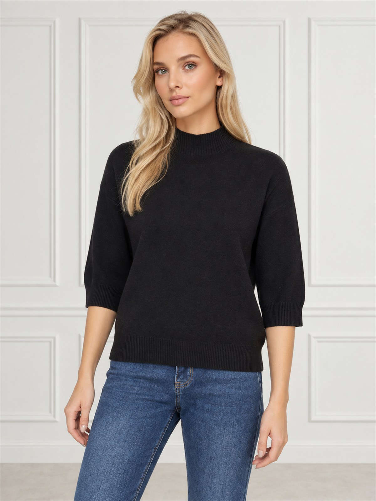 Sweter damski półgolf rękaw 3/4 Czarny - J261968