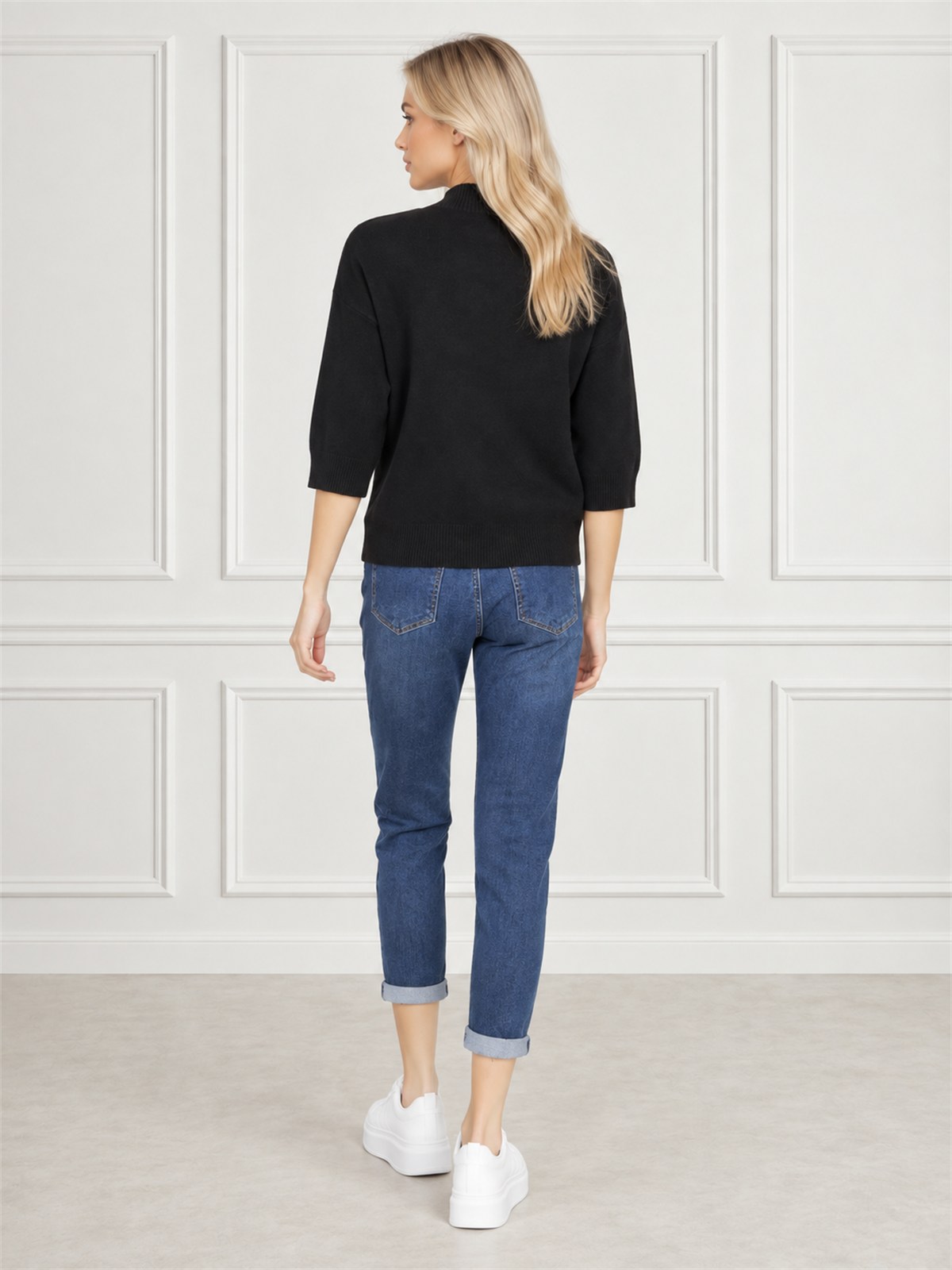 Sweter damski półgolf rękaw 3/4 Czarny - J261968