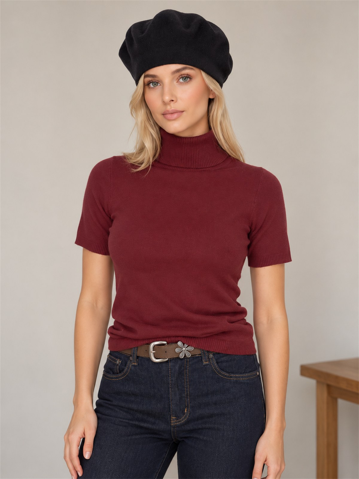 Damski beret Czapka wiskozowa ciepły miękki Czarny - J262131