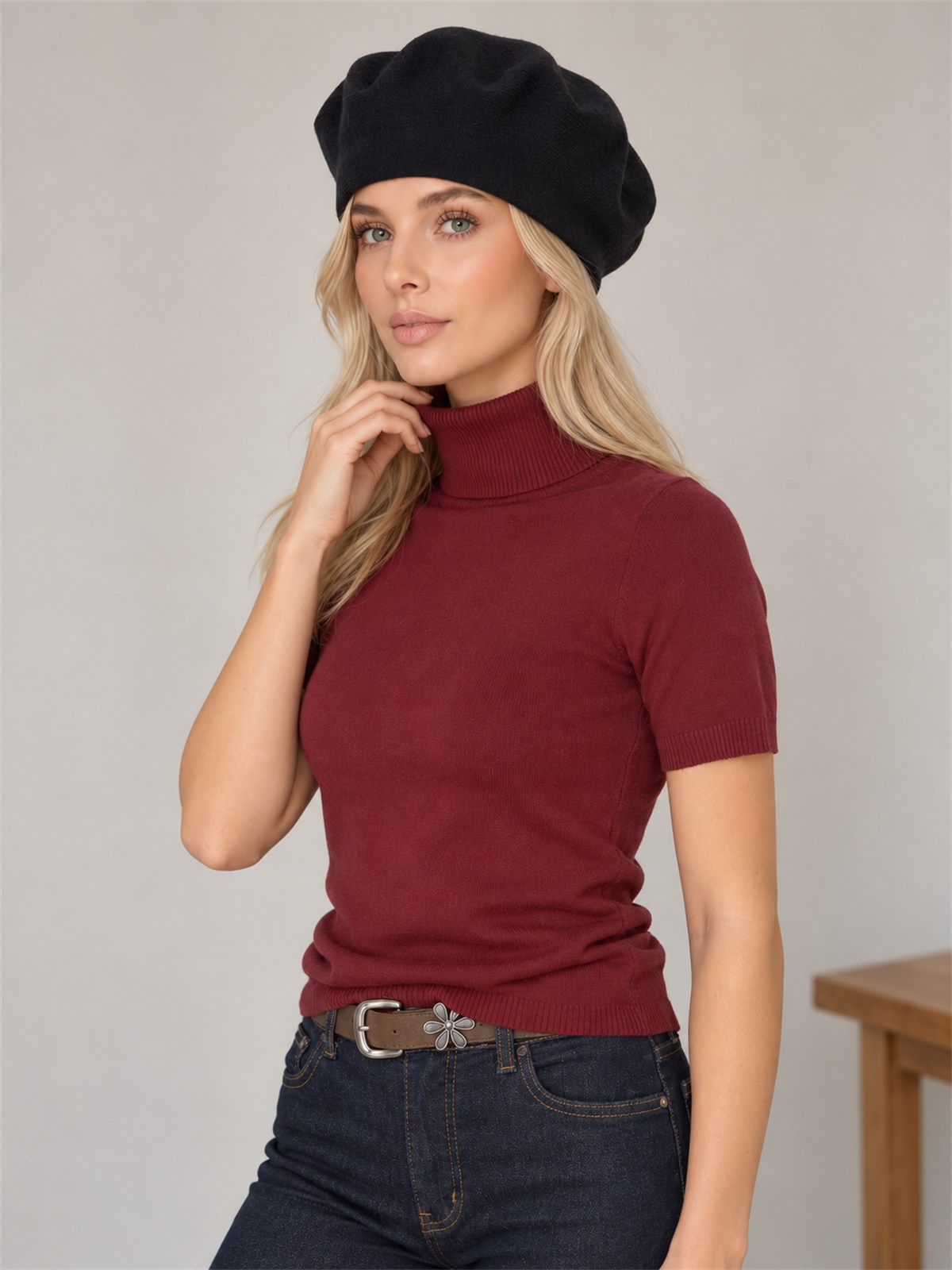 Damski beret Czapka wiskozowa ciepły miękki Czarny - J262131