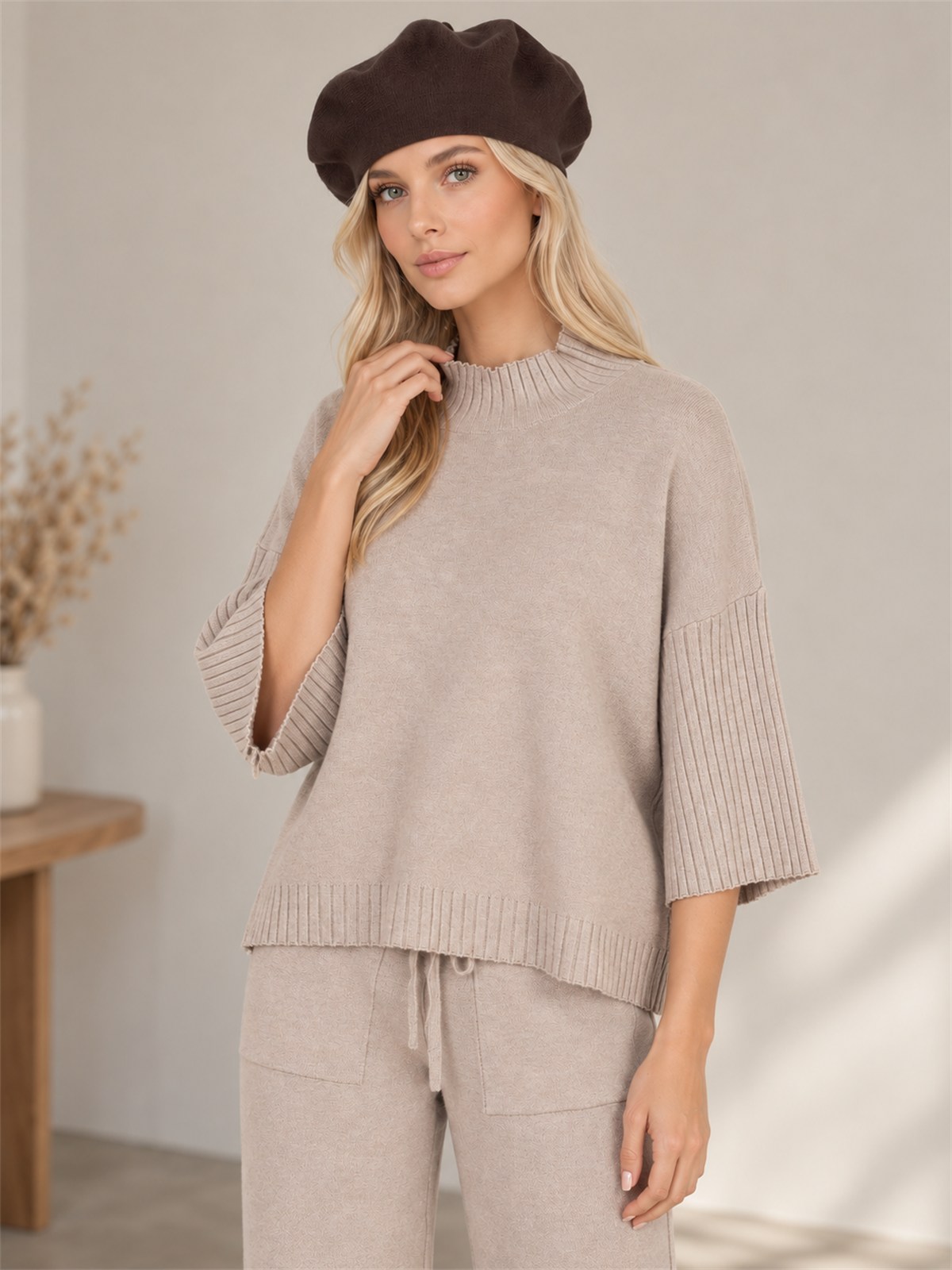 Damski beret Czapka wiskozowa ciepły miękki Czekoladowy - J262131