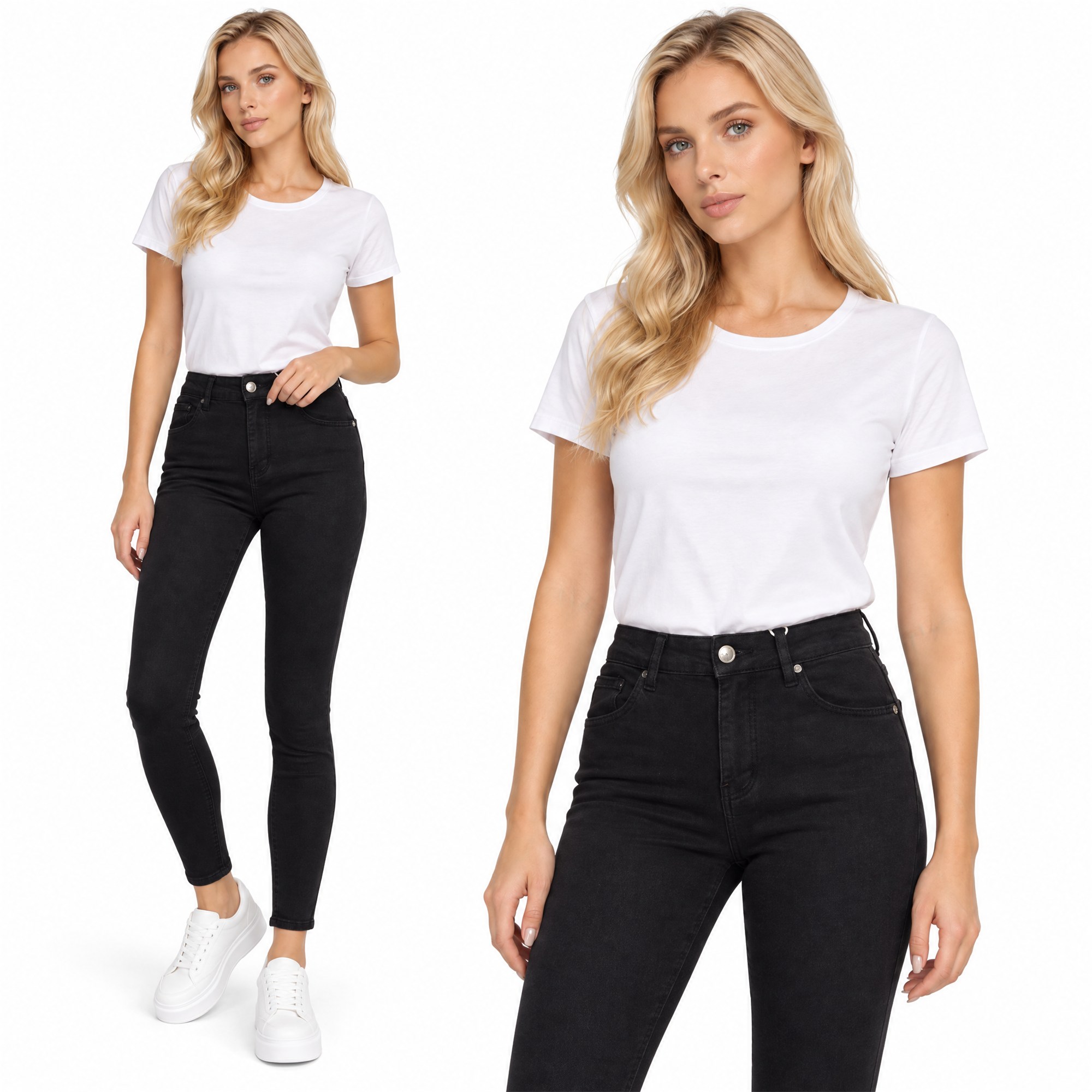 Spodnie jeans rurki damskie M.Sara wyszczuplające Push Up Czarne - W262287