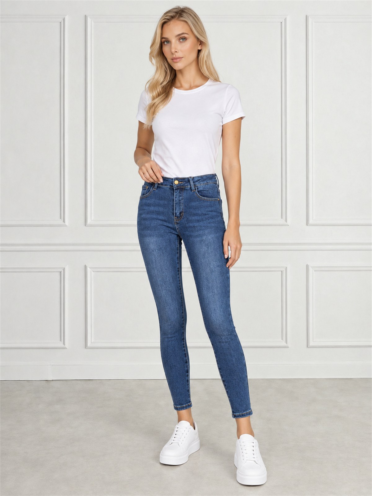 Spodnie jeans rurki damskie M.Sara Push Up wyszczuplające Niebieskie - J262281