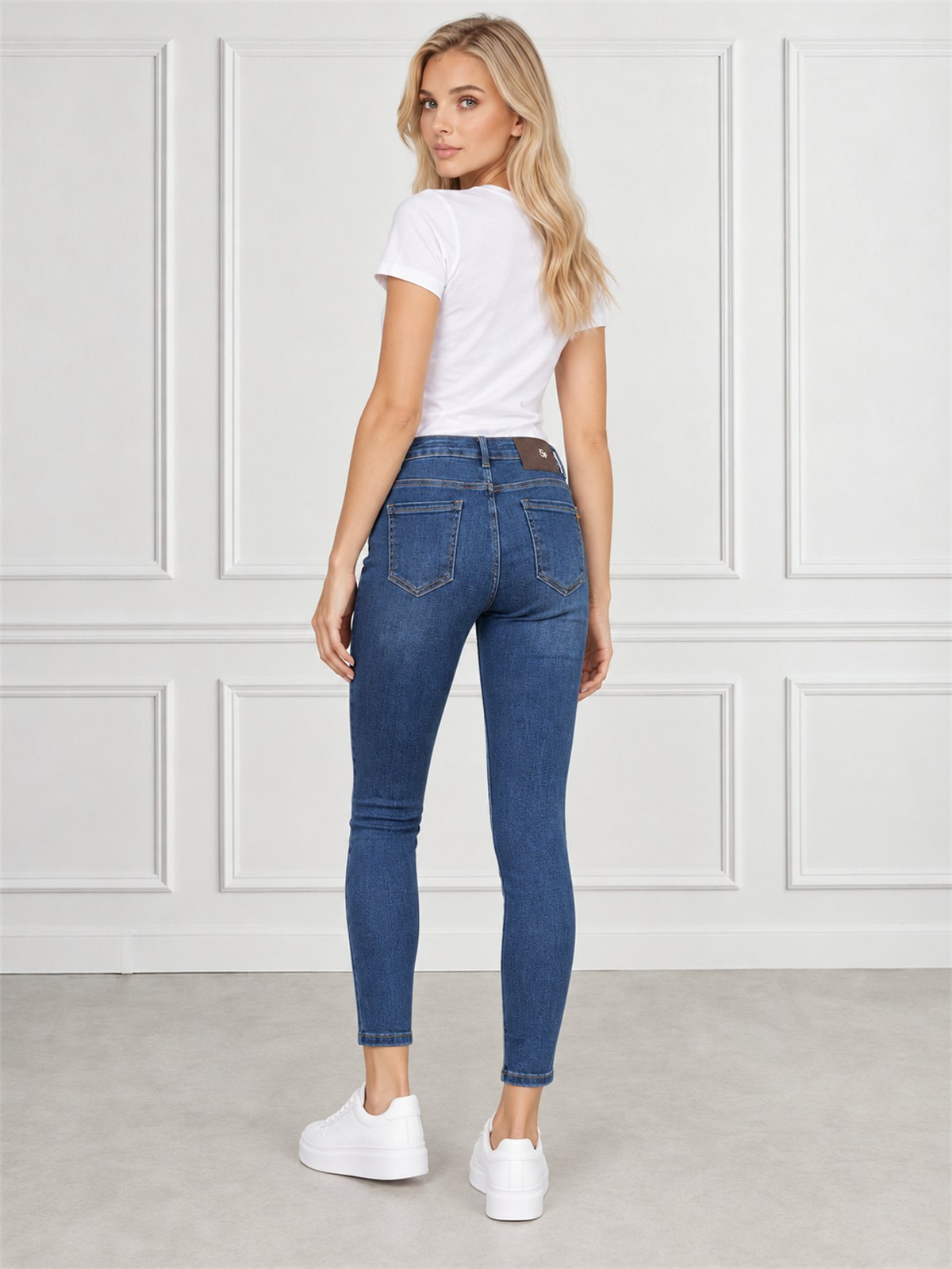 Spodnie jeans rurki damskie M.Sara Push Up wyszczuplające Niebieskie - J262281
