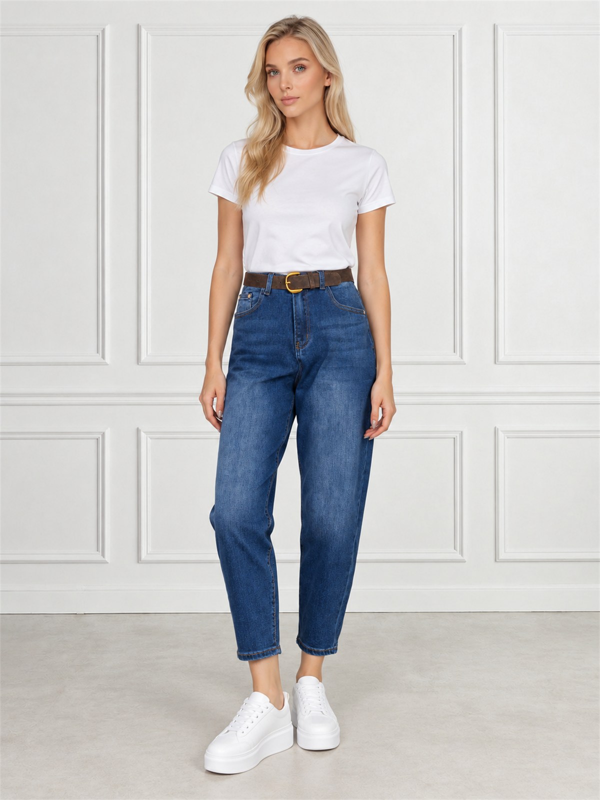 Spodnie jeans damskie M.Sara Balloon Niebieskie - J262335