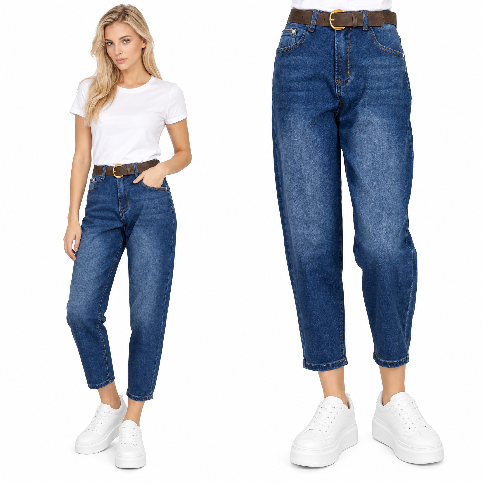 Spodnie jeans damskie M.Sara Balloon Niebieskie - J262335