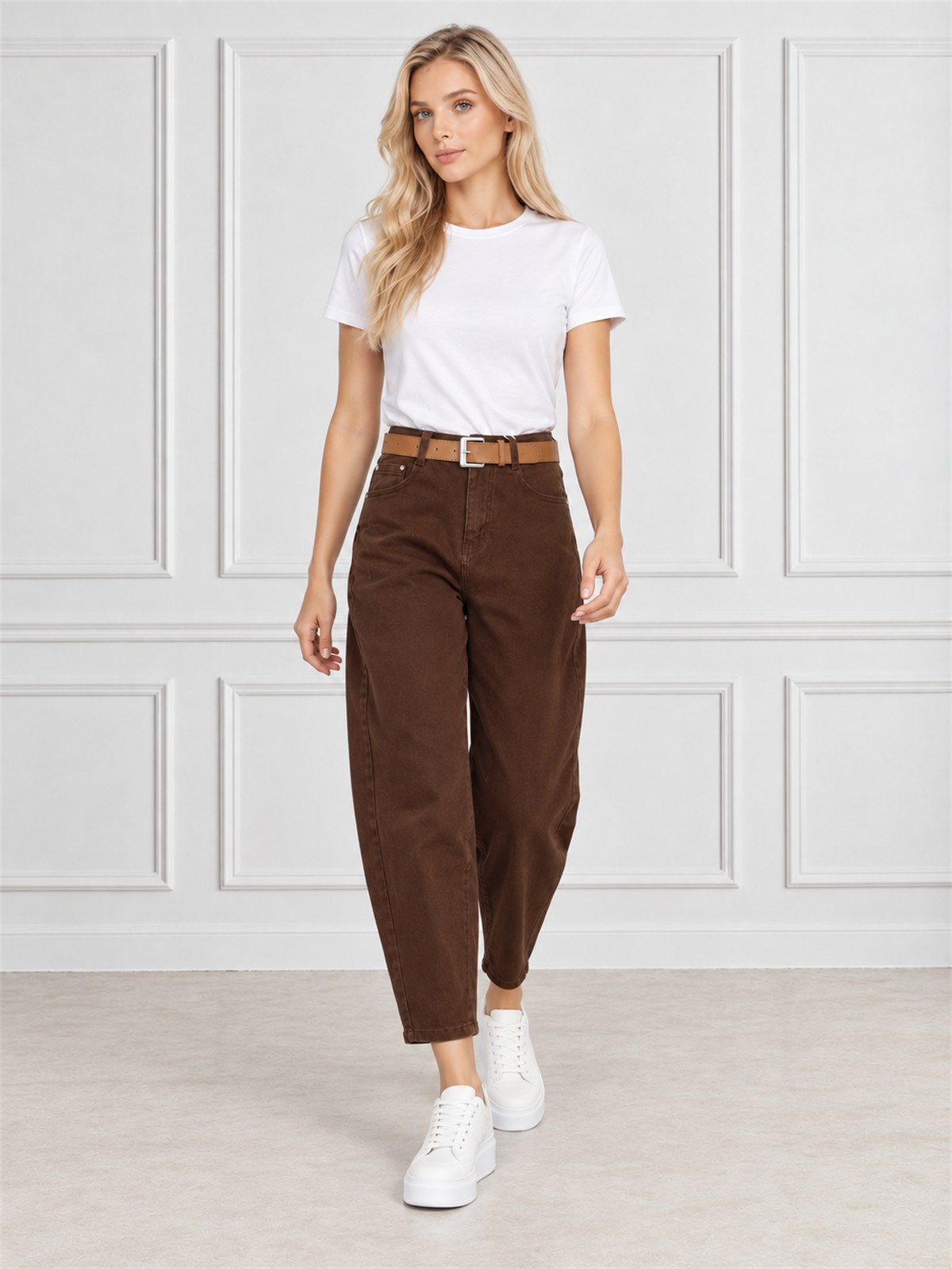Spodnie jeans damskie M.Sara Balloon Czekoladowe - W262325