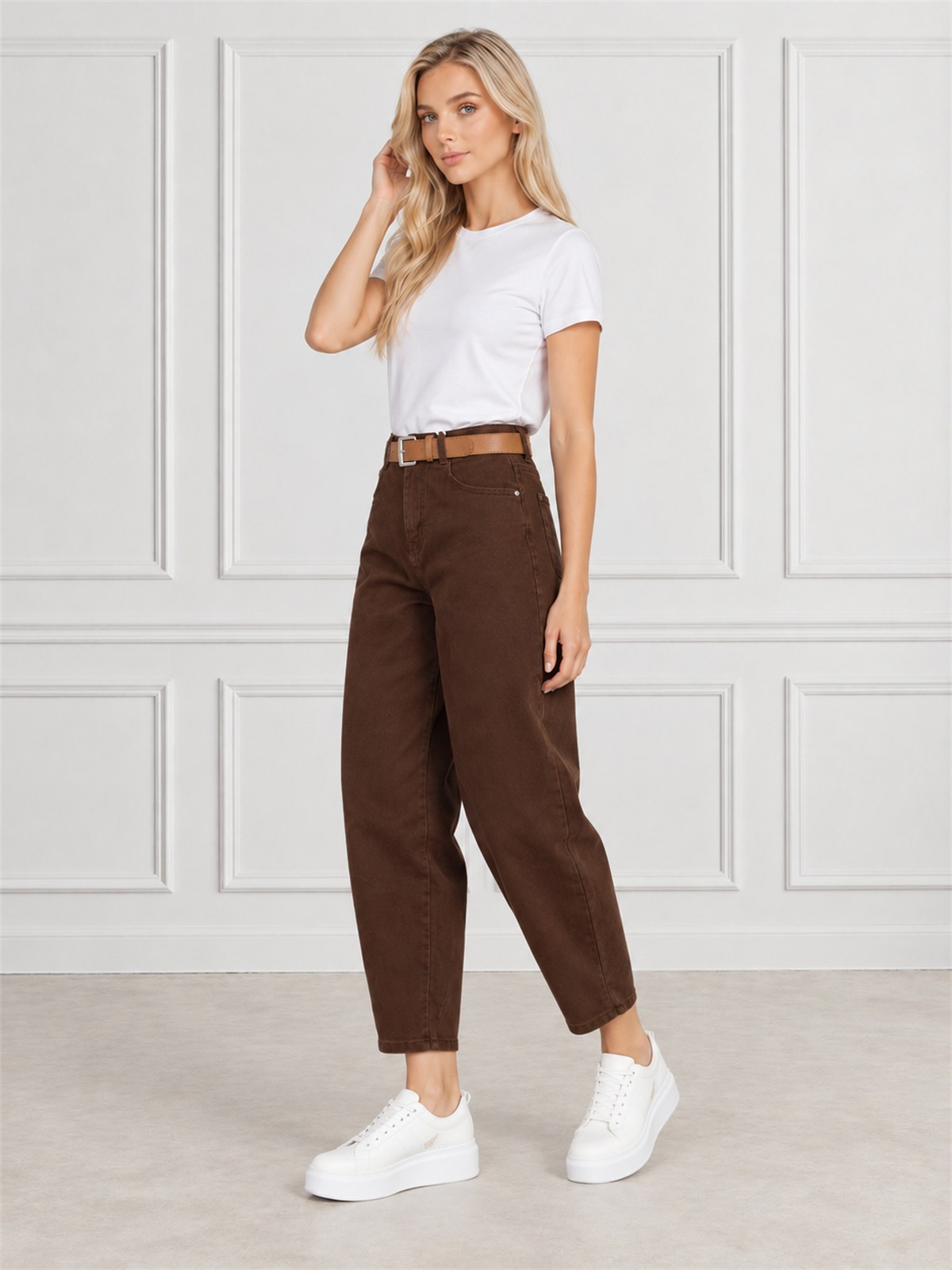 Spodnie jeans damskie M.Sara Balloon Czekoladowe - W262325