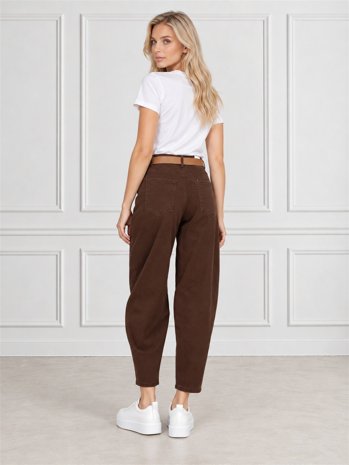 Spodnie jeans damskie M.Sara Balloon Czekoladowe - W262325