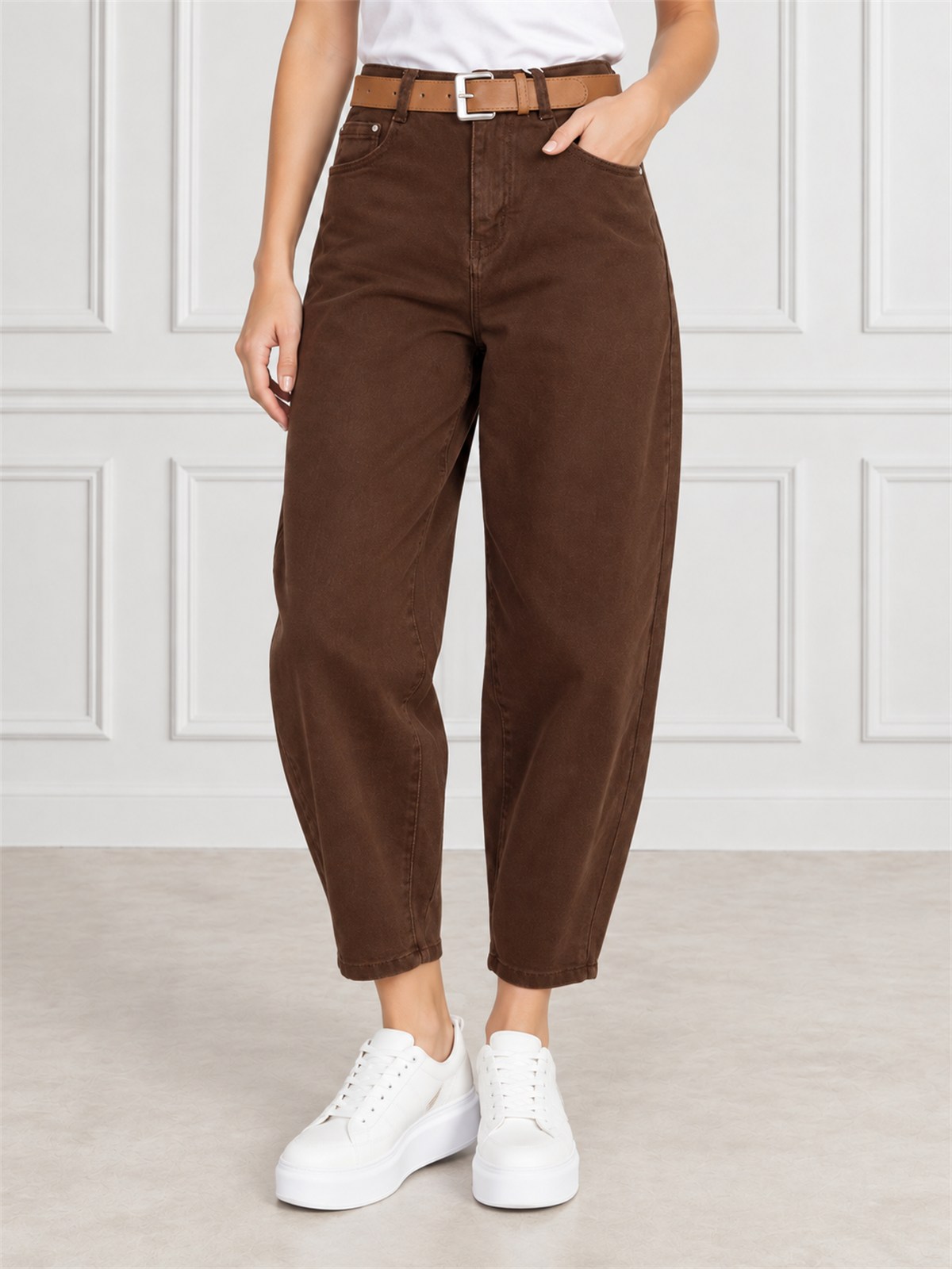 Spodnie jeans damskie M.Sara Balloon Czekoladowe - W262325