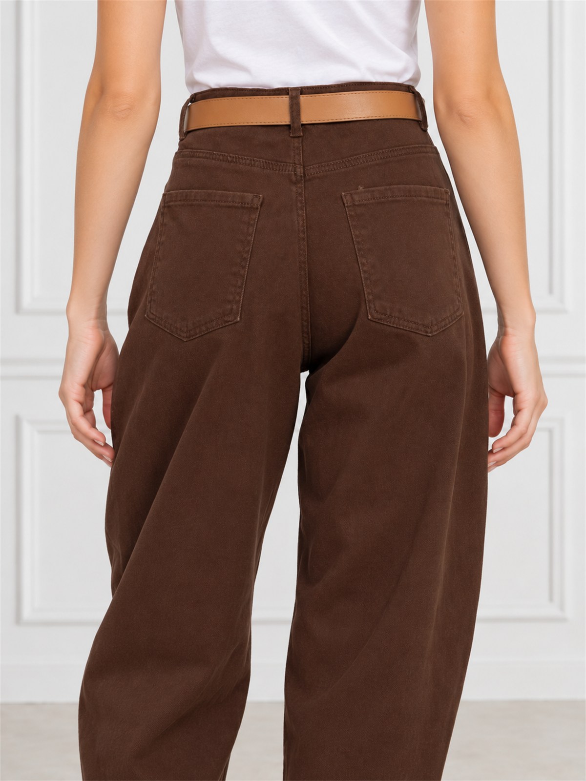 Spodnie jeans damskie M.Sara Balloon Czekoladowe - W262325