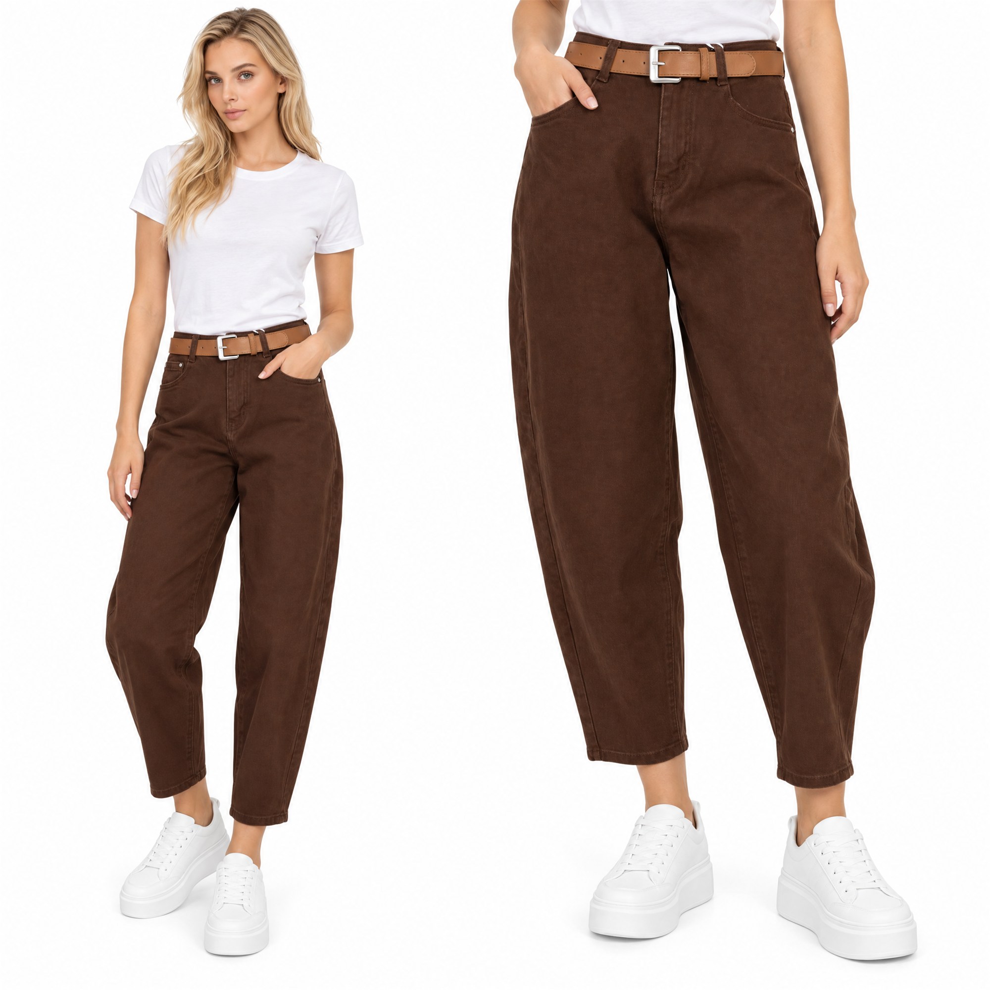 Spodnie jeans damskie M.Sara Balloon Czekoladowe - W262325