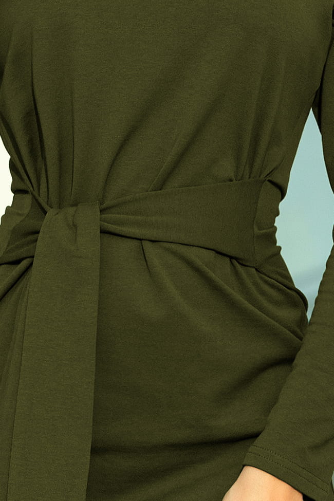 3779209-5 Sukienka z szerokim wiązanym PASKIEM - KHAKI-6