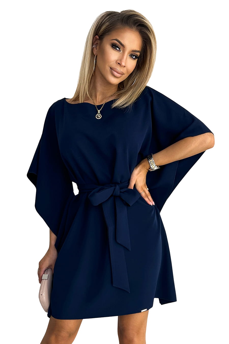 36878287-24 SOFIA Sukienka motyl z wiązaniem w pasie - GRANATOWA-7