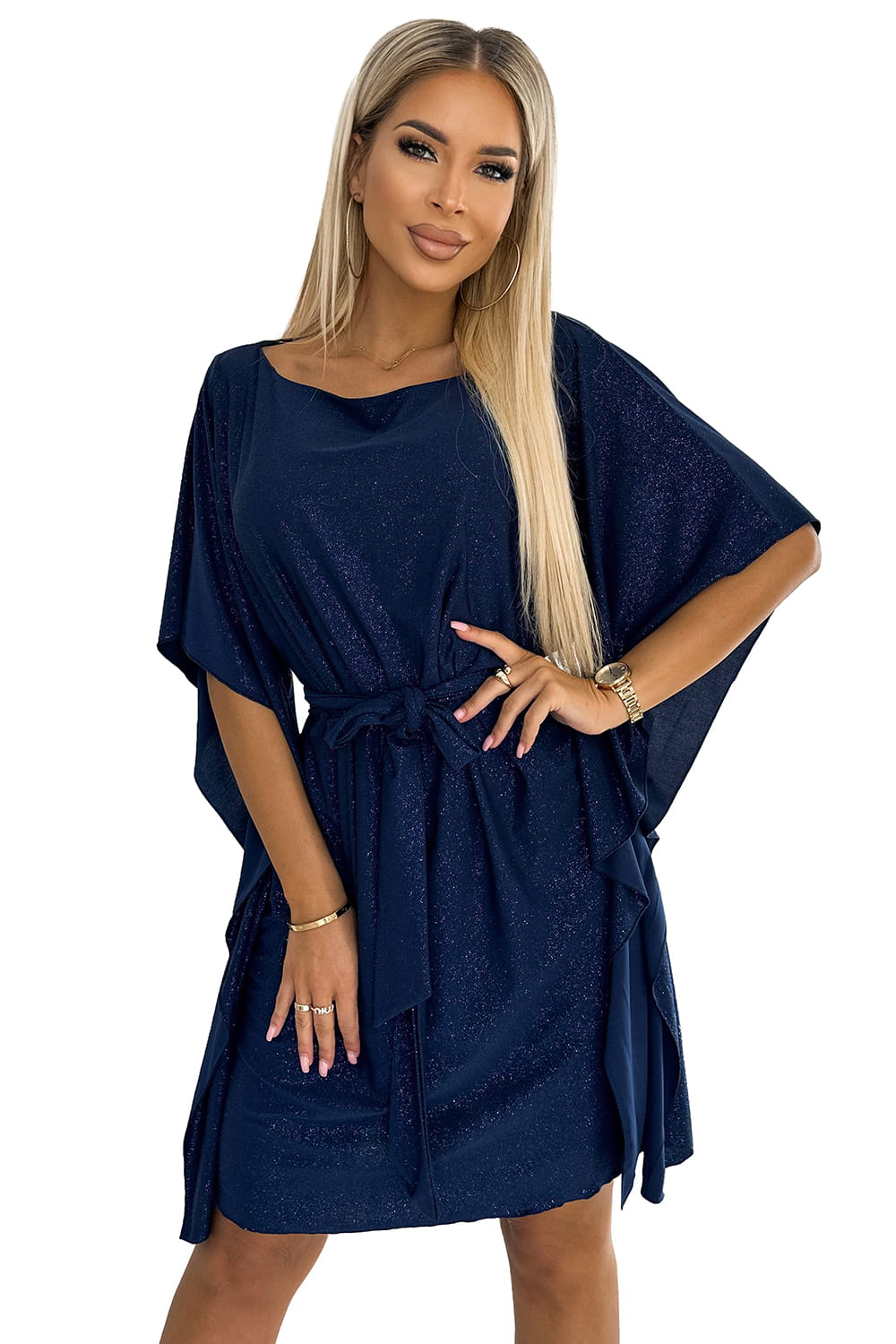 50666287-25 SOFIA Sukienka motyl z wiązaniem w pasie - GRANATOWA z brokatem-6