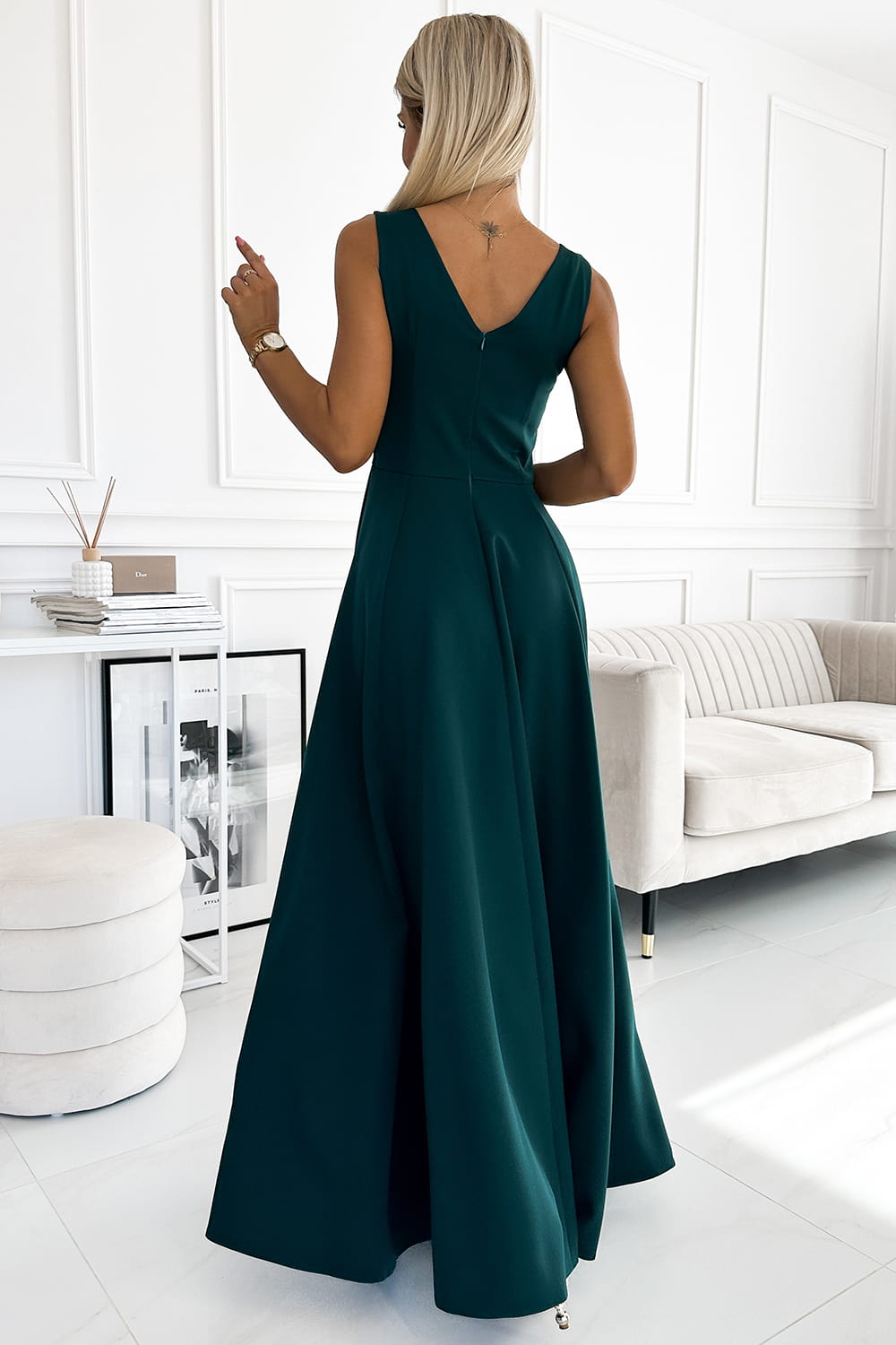 56108246-5 CINDY długa elegancka suknia z dekoltem - ZIELONA-3
