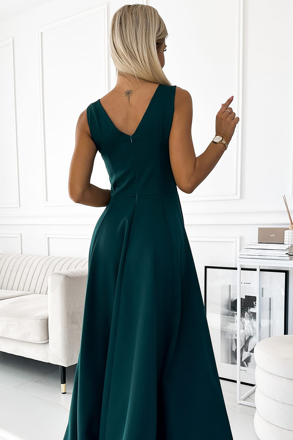 56108246-5 CINDY długa elegancka suknia z dekoltem - ZIELONA-5