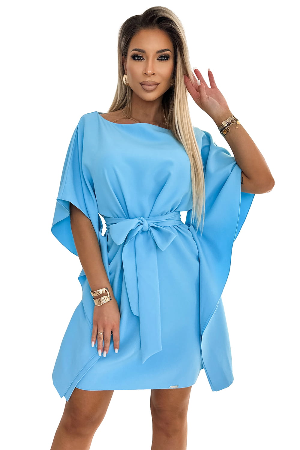 58074287-26 SOFIA Sukienka motyl z wiązaniem w pasie - BŁĘKITNA-6