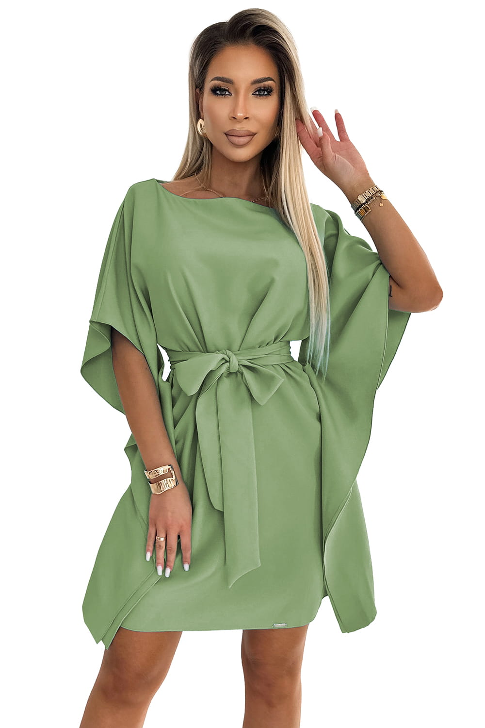 59296287-27 SOFIA Sukienka motyl z wiązaniem w pasie - OLIWKA-6